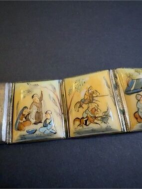 Vintage Hand-Painted Persian Scene Panel Bracelet